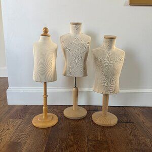 Set of 3 Dress Form Mannequins – Tabletop Display Forms w/ Wood Bases